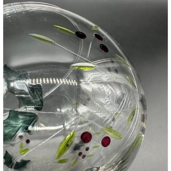 Vintage Candy Dish Glass Bowl Christmas Holly Berry Leaves Decoration Compote - Picture 6 of 8